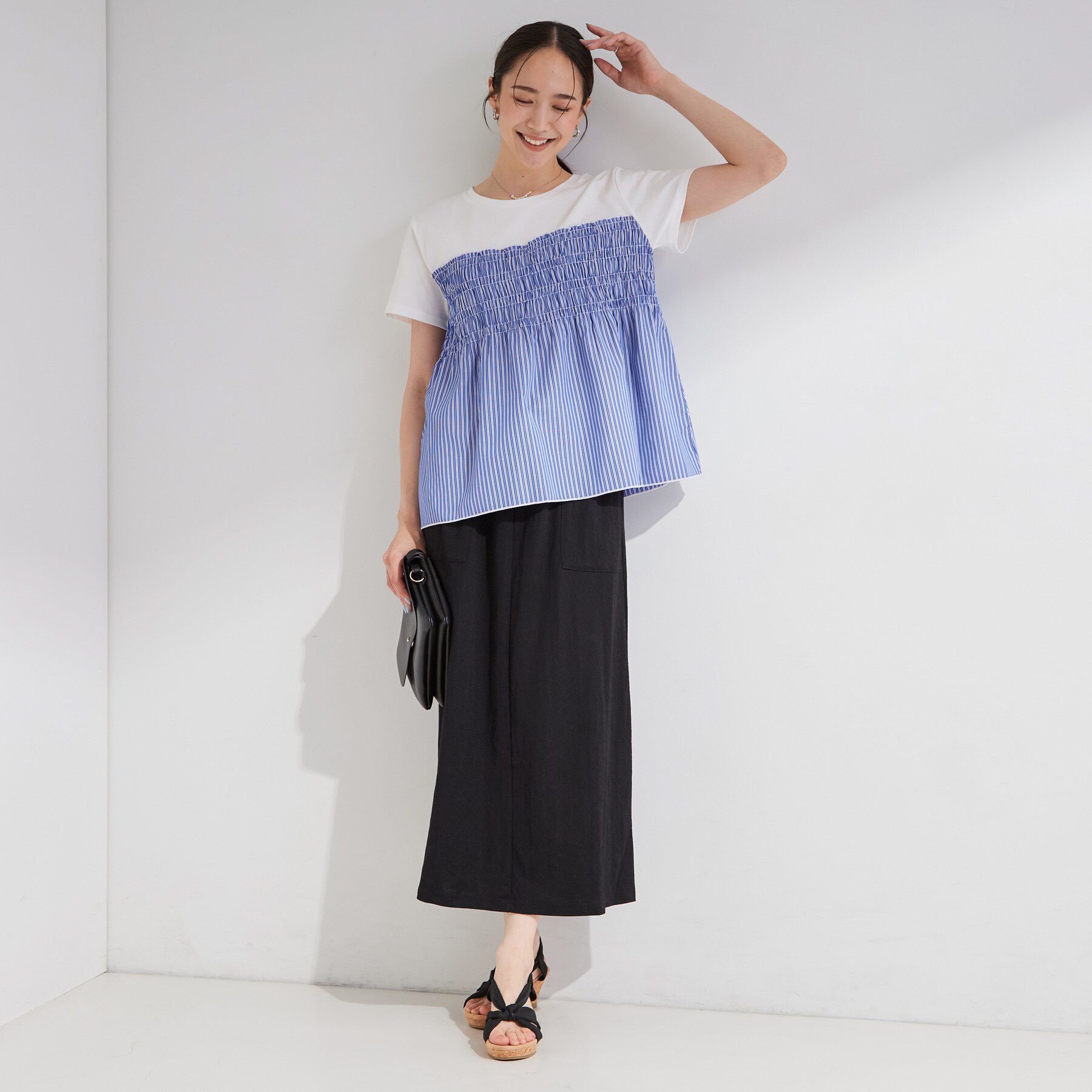 SHOO･LA･RUE「【S-LL/洗濯機可】着るだけサマ見え 柄アソートビスチェ風ドッキングTシャツ」|Tシャツ・カットソー|
