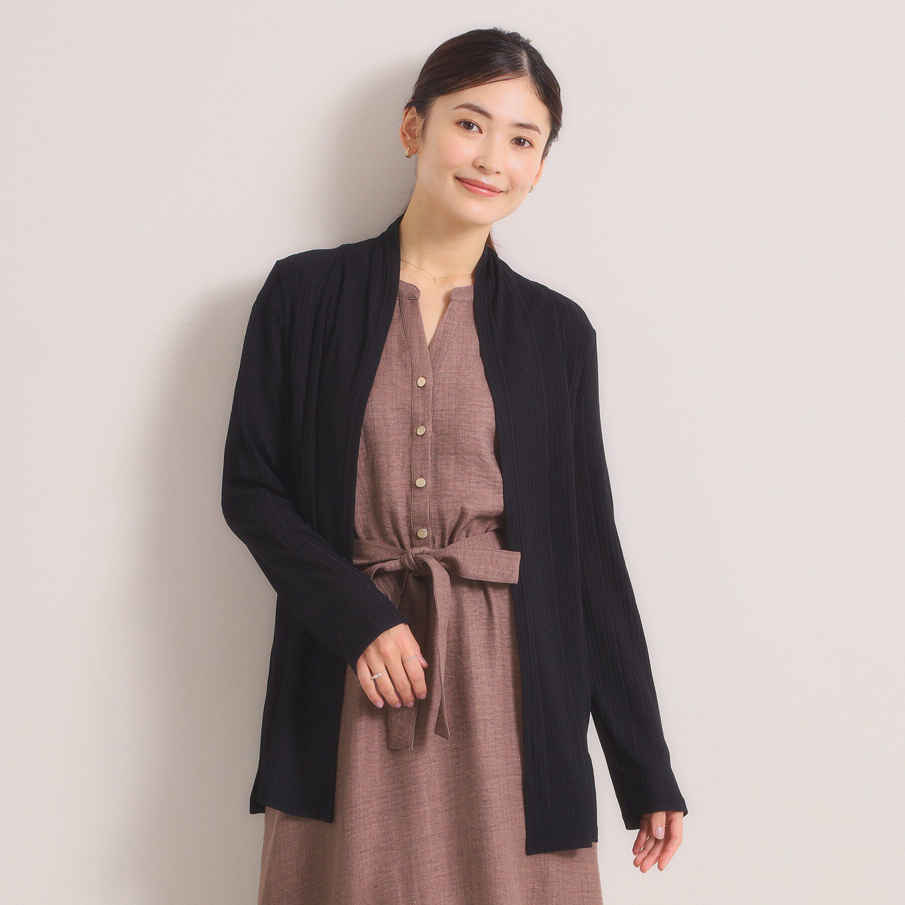 ITS&rsquo;DEMO「シアーテレコ着流しカーディガン」|カーディガン|ブラック(019)