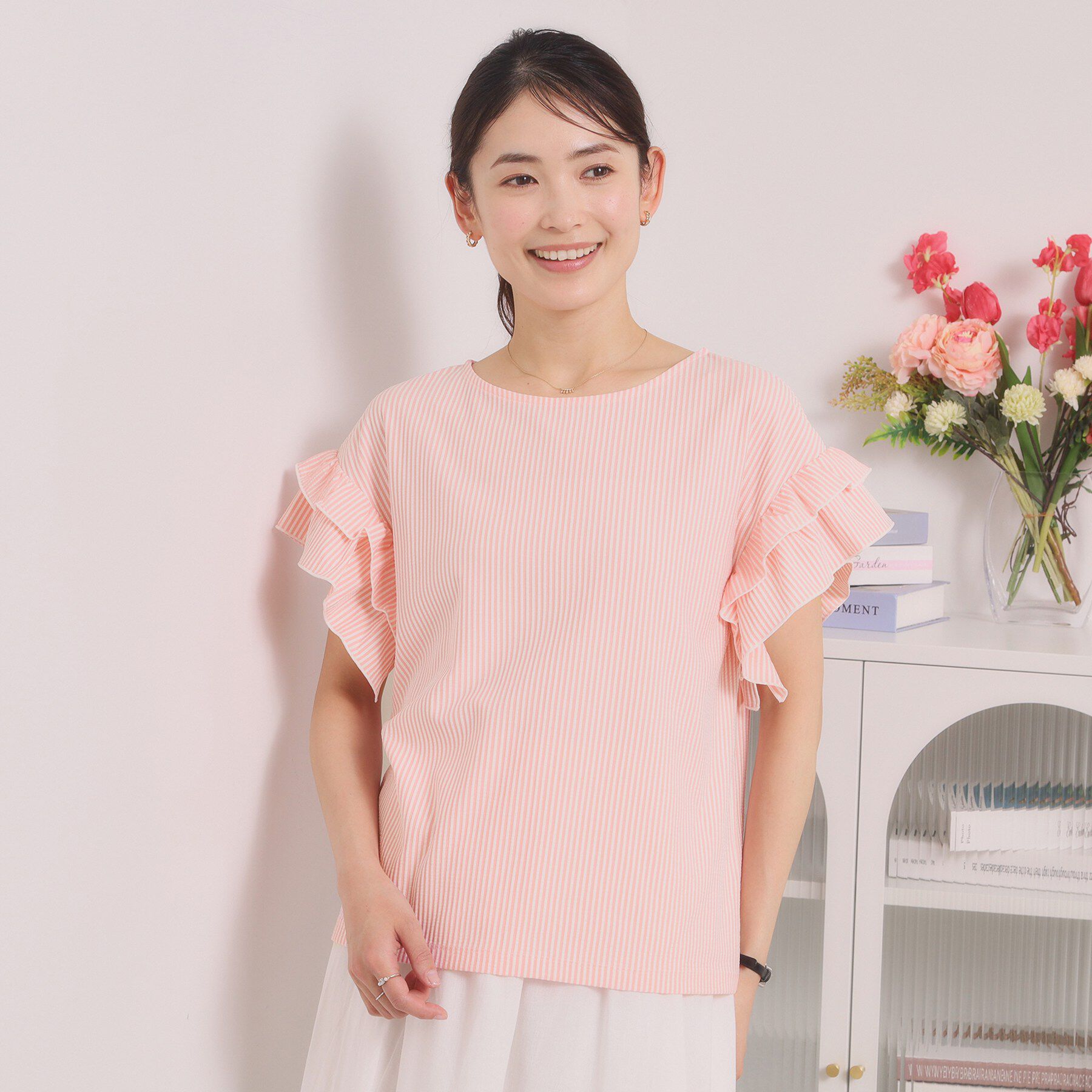 ITS&rsquo;DEMO「カットサッカー袖フリルトップス」|Tシャツ・カットソー|オレンジ(365)