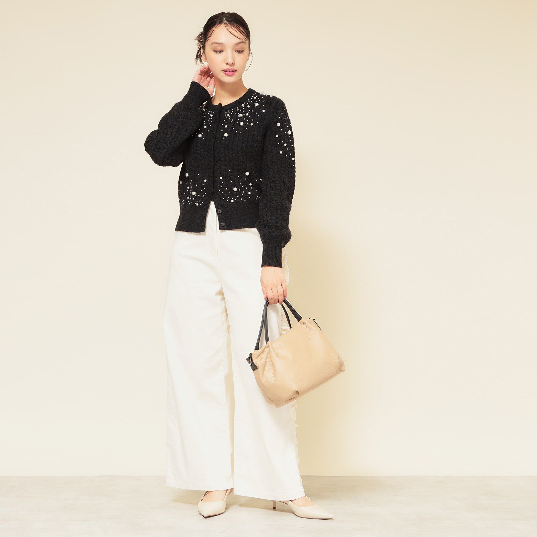 SunaUna「【COLLECTION LINE】パール調カーデ」|カーディガン|