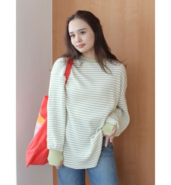 Ungrid「【WEB限定】スリーブボリュームワッフルロングスリーブTee」|Tシャツ・カットソー|ピスタチオ