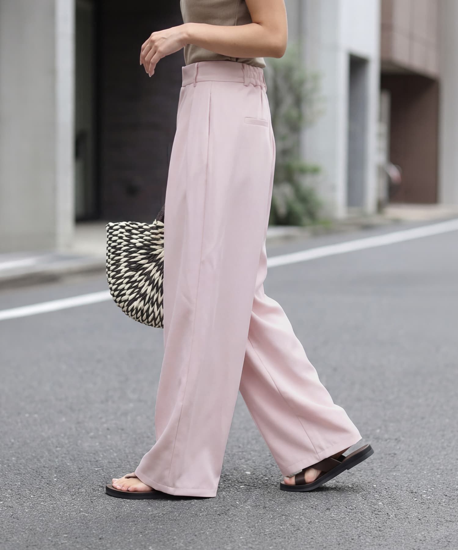 STYLE DELI「サマーツイル生地カラーワイドパンツ」|スラックス|