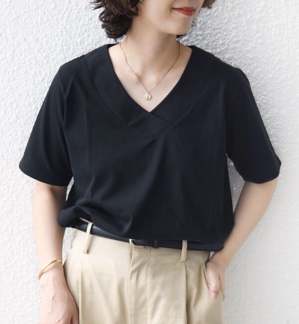 SHIPS for women「《予約》【WEB限定】〈ネックが選べる2サイズ展開〉オーガニックコットン バリエーションネック TEE」|Tシャツ・カットソー|ブラック系
