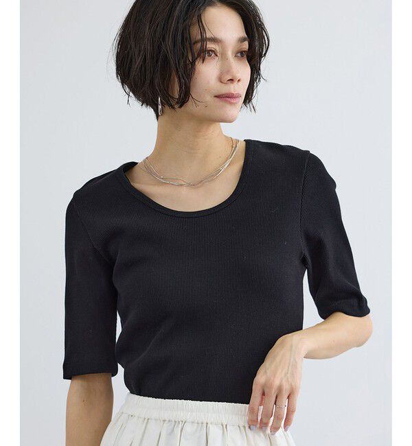 SALON adam et rope'「プリマベールファームリーリブハーフスリーブTシャツ / UVケア・洗える・新色追加」|Tシャツ・カットソー|