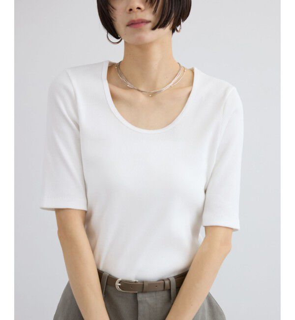 SALON adam et rope'「プリマベールファームリーリブハーフスリーブTシャツ / UVケア・洗える・新色追加」|Tシャツ・カットソー|