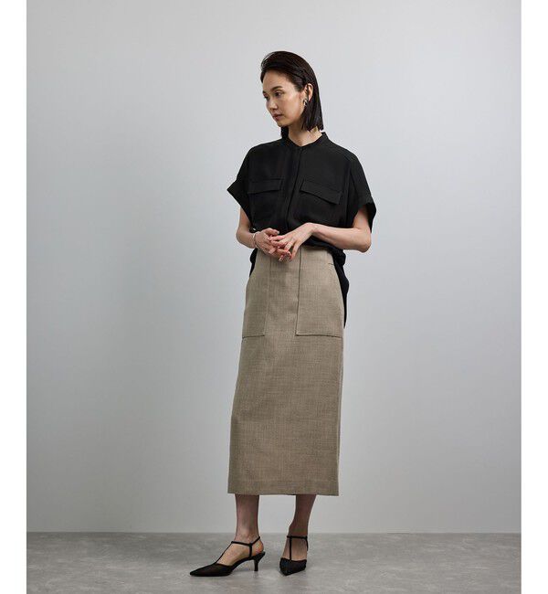 ROPE「【洗える・カセット服】バックサテンフラップブラウス/お仕事・通勤・セットアップ対応【ドラマ着用】」|シャツ・ブラウス|