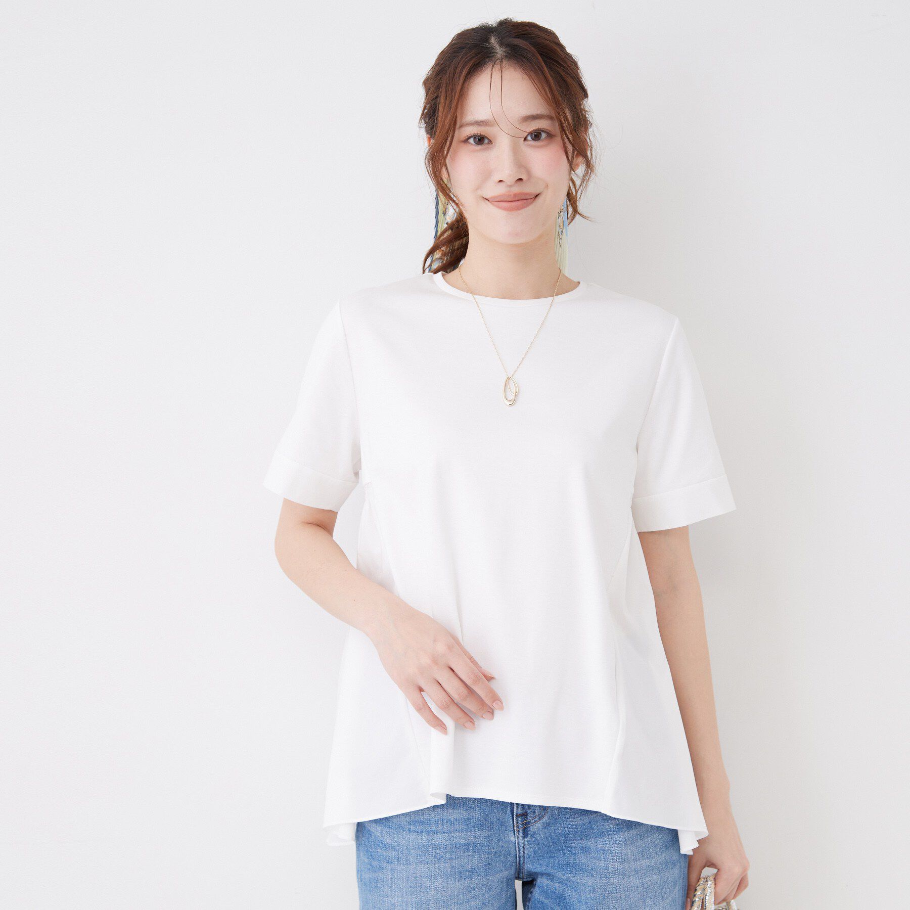 COUP DE CHANCE「【手洗い可／日本製】バックペプラムデザイン プルオーバー」|Tシャツ・カットソー|ホワイト(001)