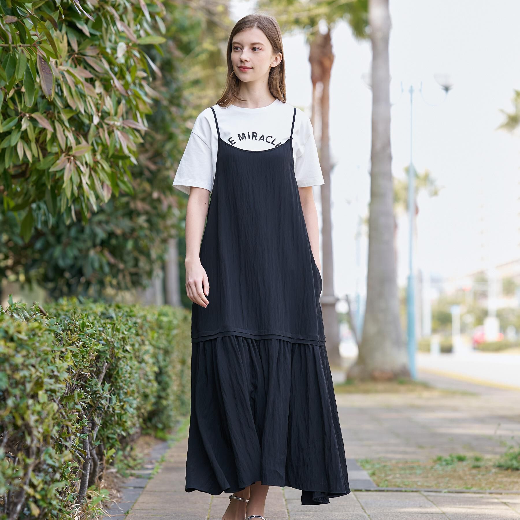 DRESSTERIOR「【ウォッシャブル】ワッシャーボリュームフレアキャミワンピース」|ワンピース|ブラック(019)