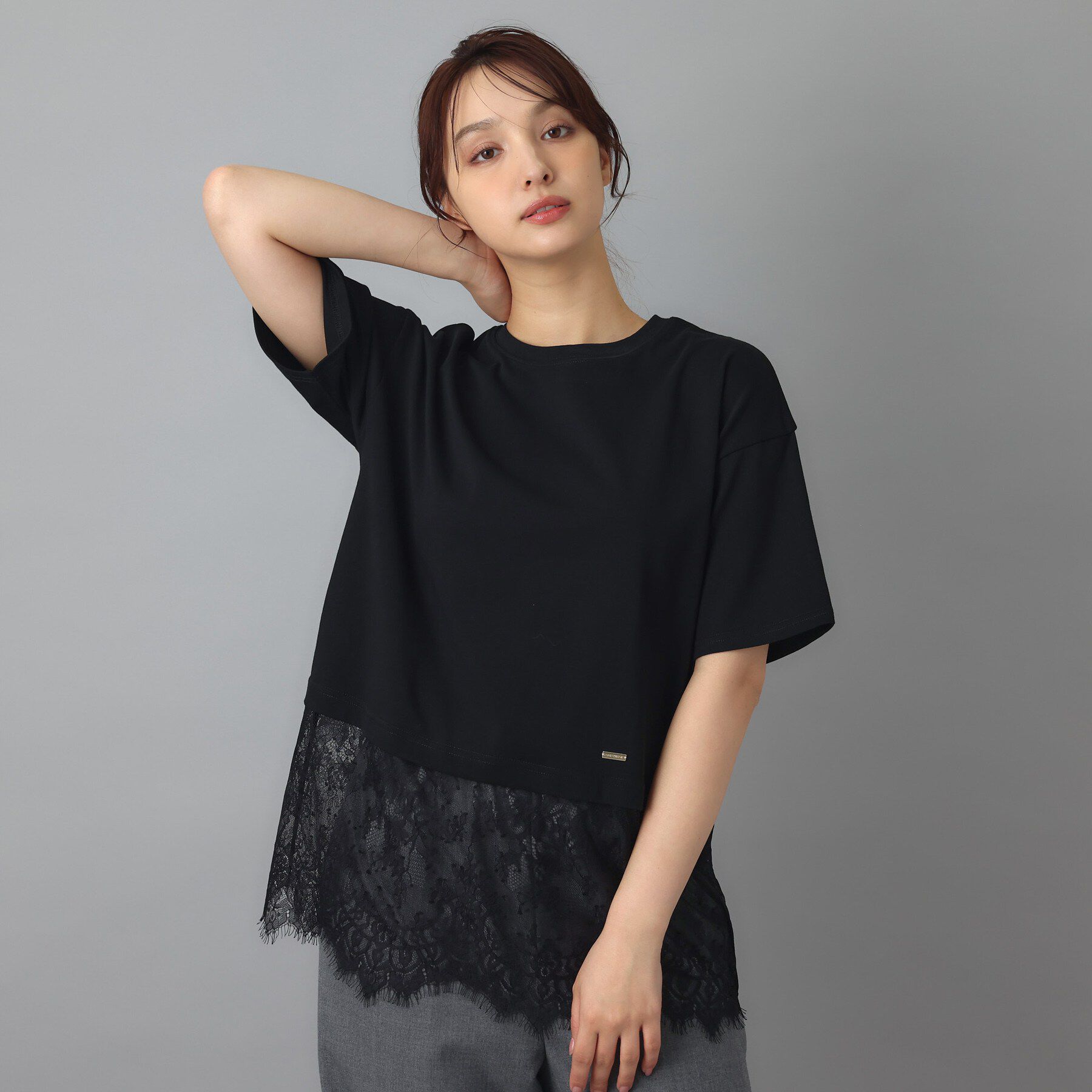 DRESSTERIOR「レースドッキングレイヤード Tシャツ」|Tシャツ・カットソー|ブラック(019)