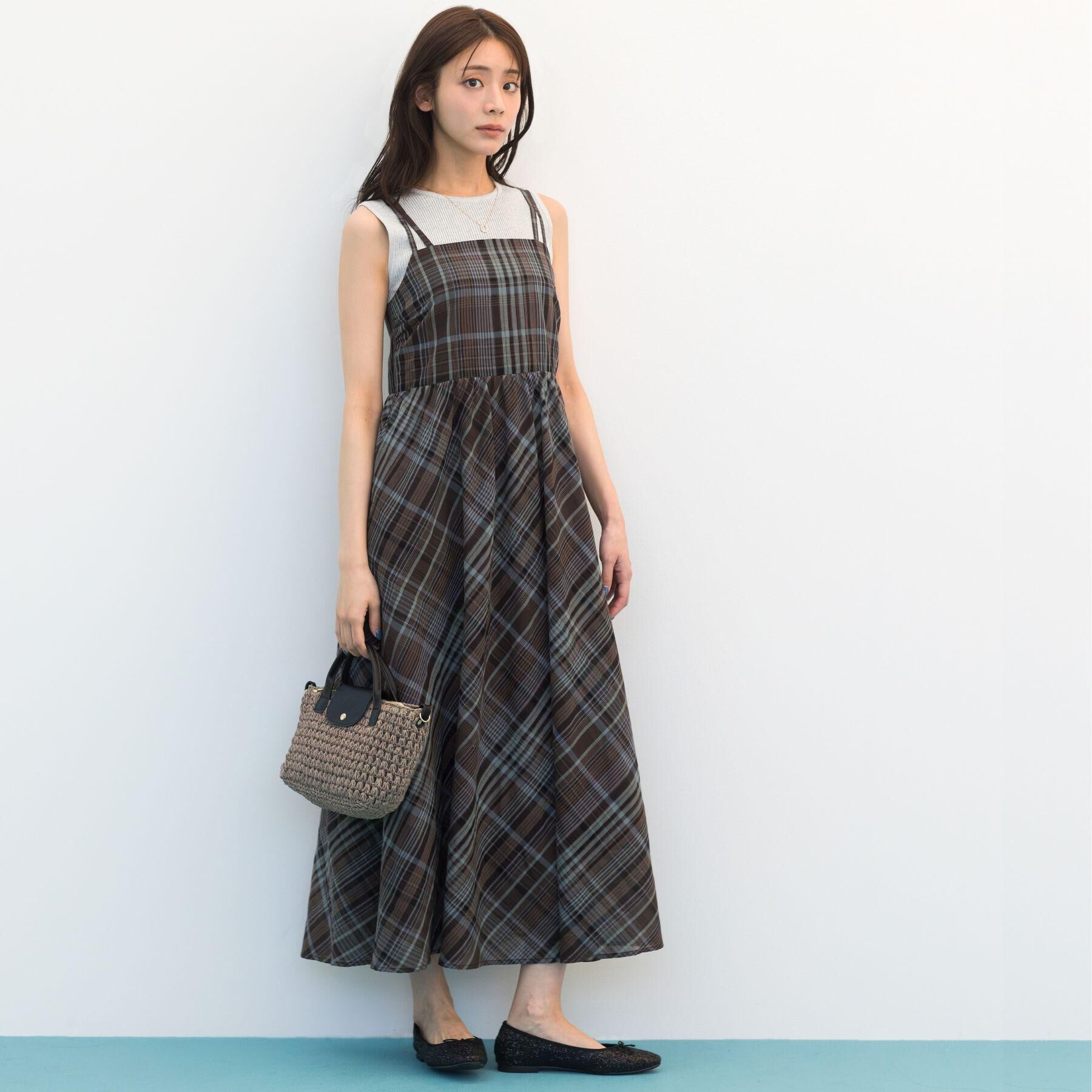 grove「【貴島明日香さん着用】夏を楽しむ一枚、マドラスチェックキャミワンピース」|ワンピース|