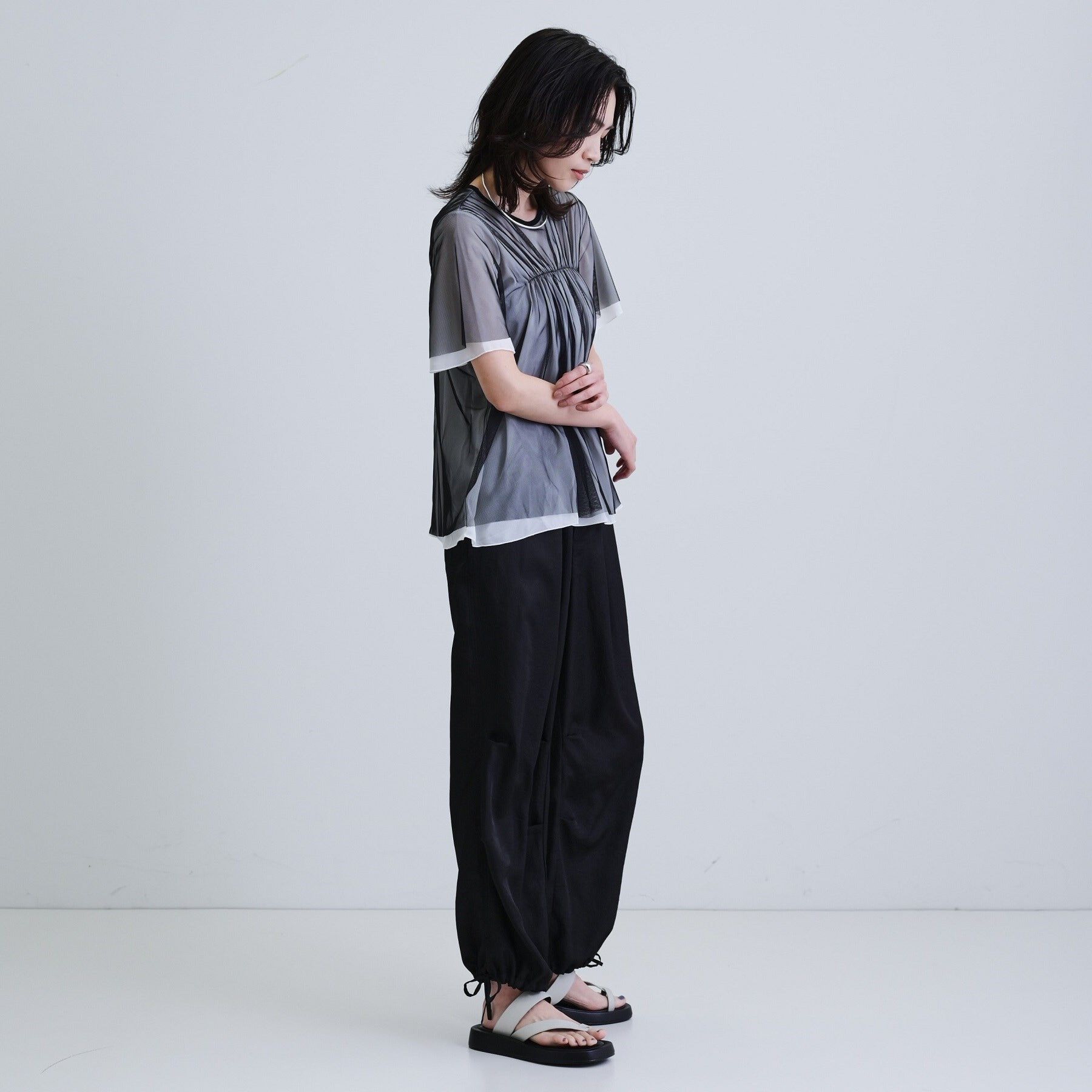 GALLEST「メッシュギャザーTシャツ」|Tシャツ・カットソー|