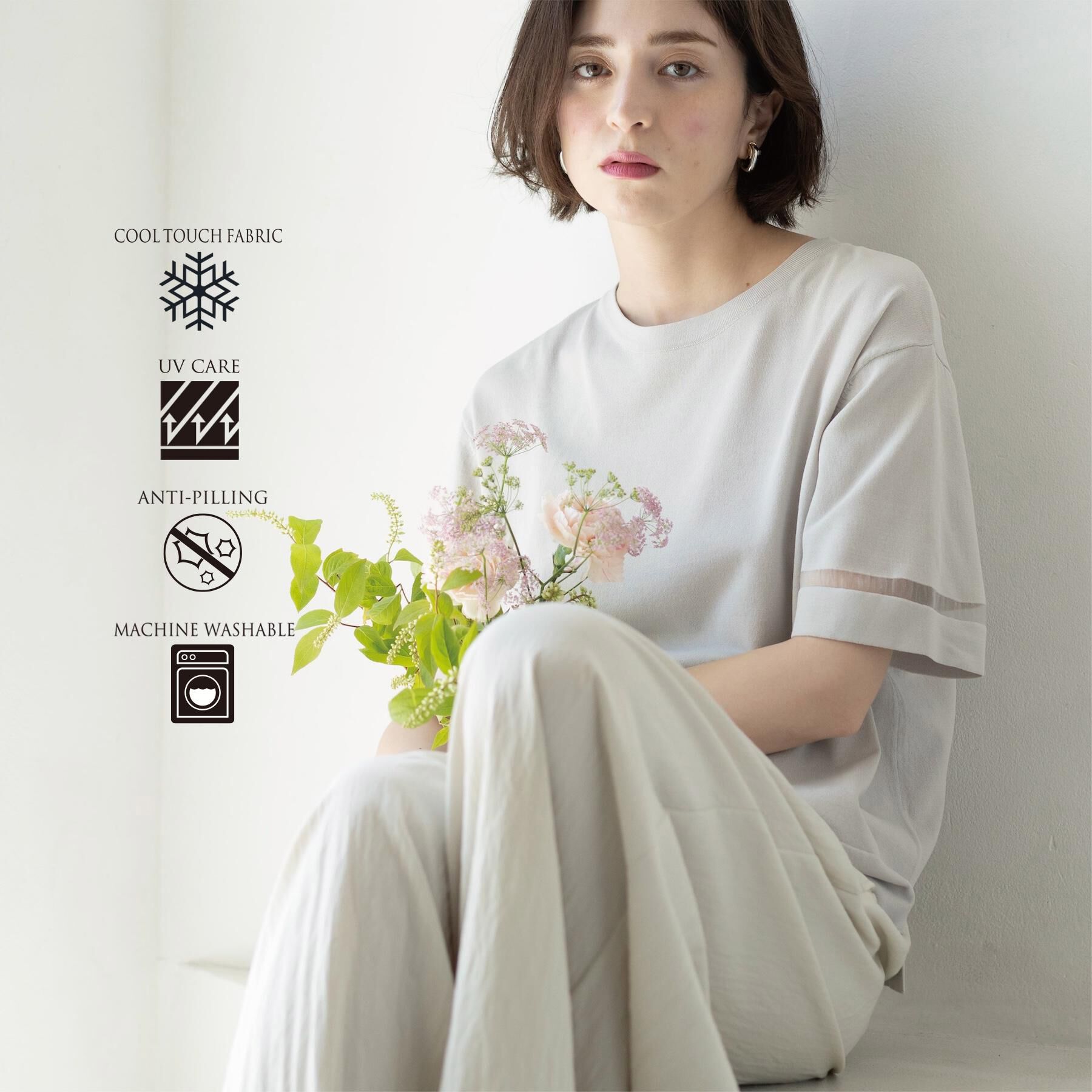 OPAQUE.CLIP「【UV／接触冷感／抗ピル】袖口ラインシアーさらりニット《洗濯機OK》」|ニット・セーター|ライトグレー(011