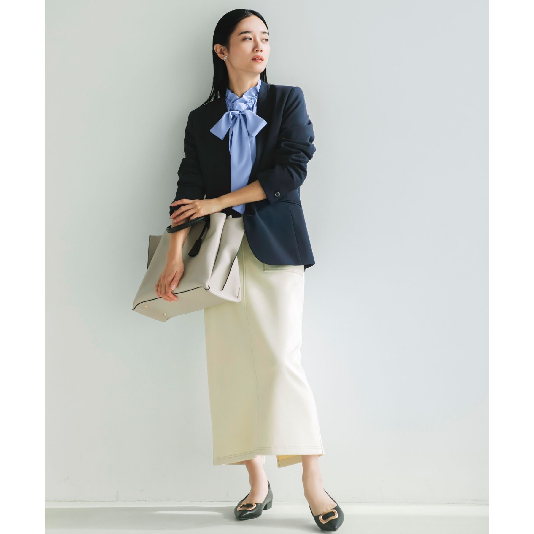 THE SHOP TK「【汚れ防止／シワになりにくい／セレモニー／通勤】ダブルクロスノーカラージャケット／洗える／サスティナ」|ノーカラージャケット|