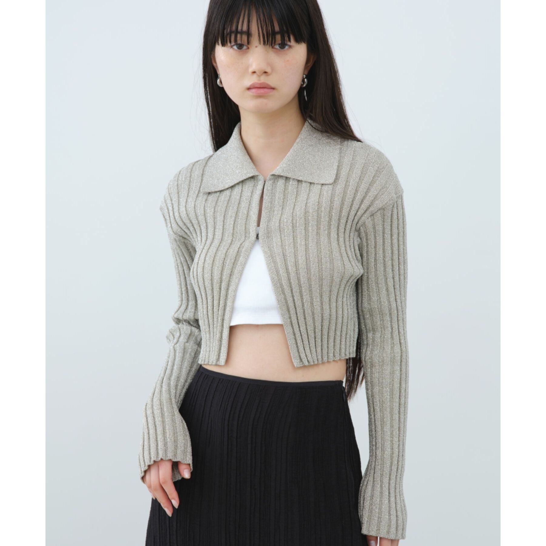 CODE A「lame knit cardigan」|カーディガン|シルバー(006)