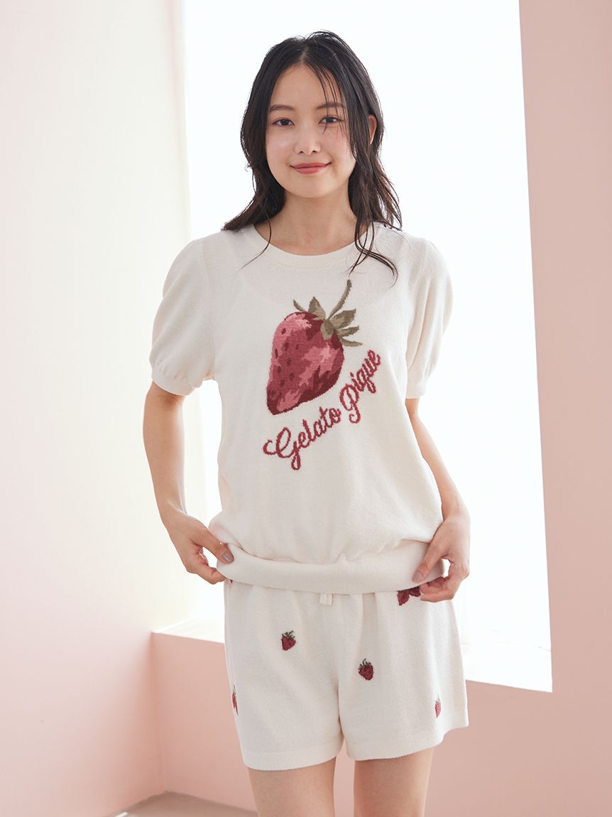 gelato pique「【ONLINE限定】エアリーモコストロベリージャガードプルオーバー&ショートパンツセット」|ルームウェア|
