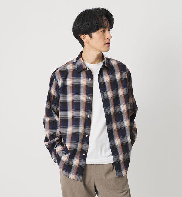 BEAUTY&YOUTH UNITED ARROWS「尾州 TW オンブレ チェック レギュラー シャツ GRANDE TAPERD型 ウォッシャブル MADE IN JAPAN」|シャツ・ブラウス|NAVY