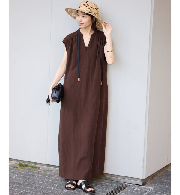 SLOBE IENA「リネン混キーネックコクーンワンピース」|ワンピース|
