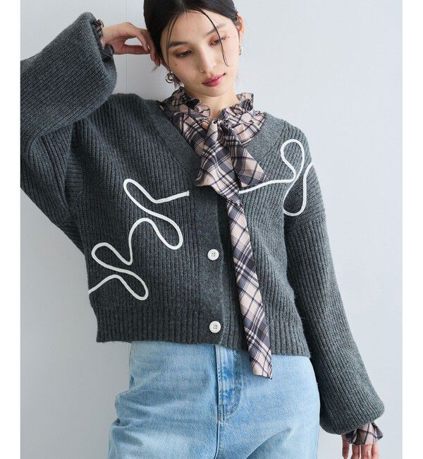 VIS「【WEB/一部店舗限定】リボンコード刺繍Vネックカーディガン【セットアップ対応】」|カーディガン|