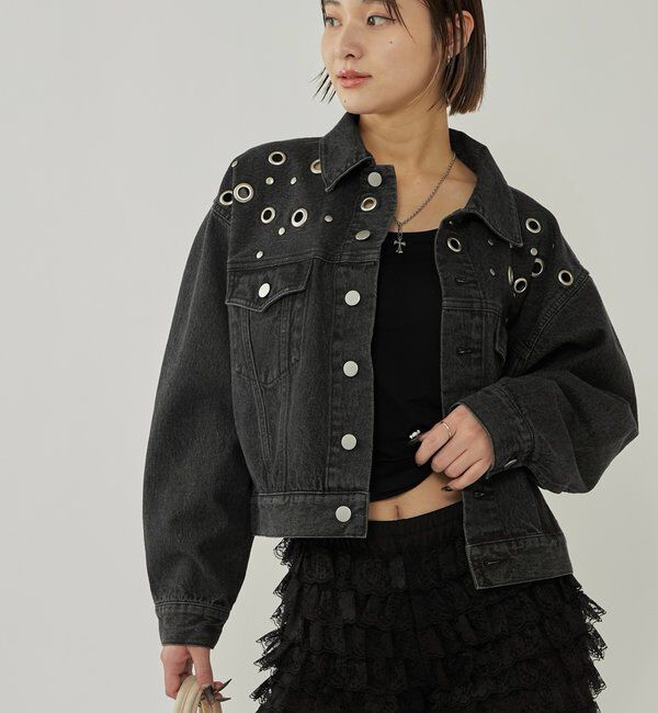  「【UNISEX/ユニセックス】アイレットデニムジャケット」|ブルゾン・スタジャン|