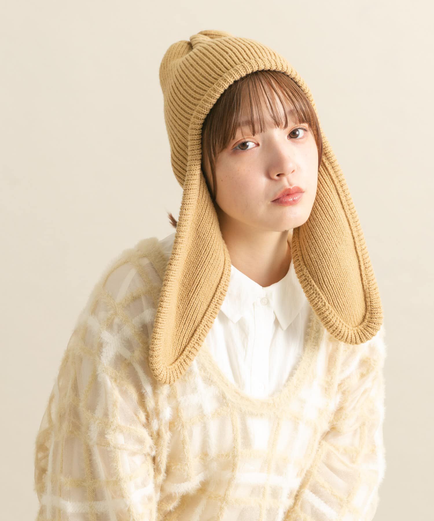  「ロングイヤーフラップニットキャップ」|ニット帽|