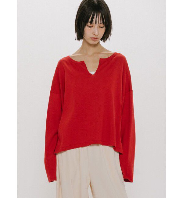 MIDIUMISOLID「MIDIUMISOLID for Ladies スキッパーワイドプルオーバー」|ニット・セーター|レッド
