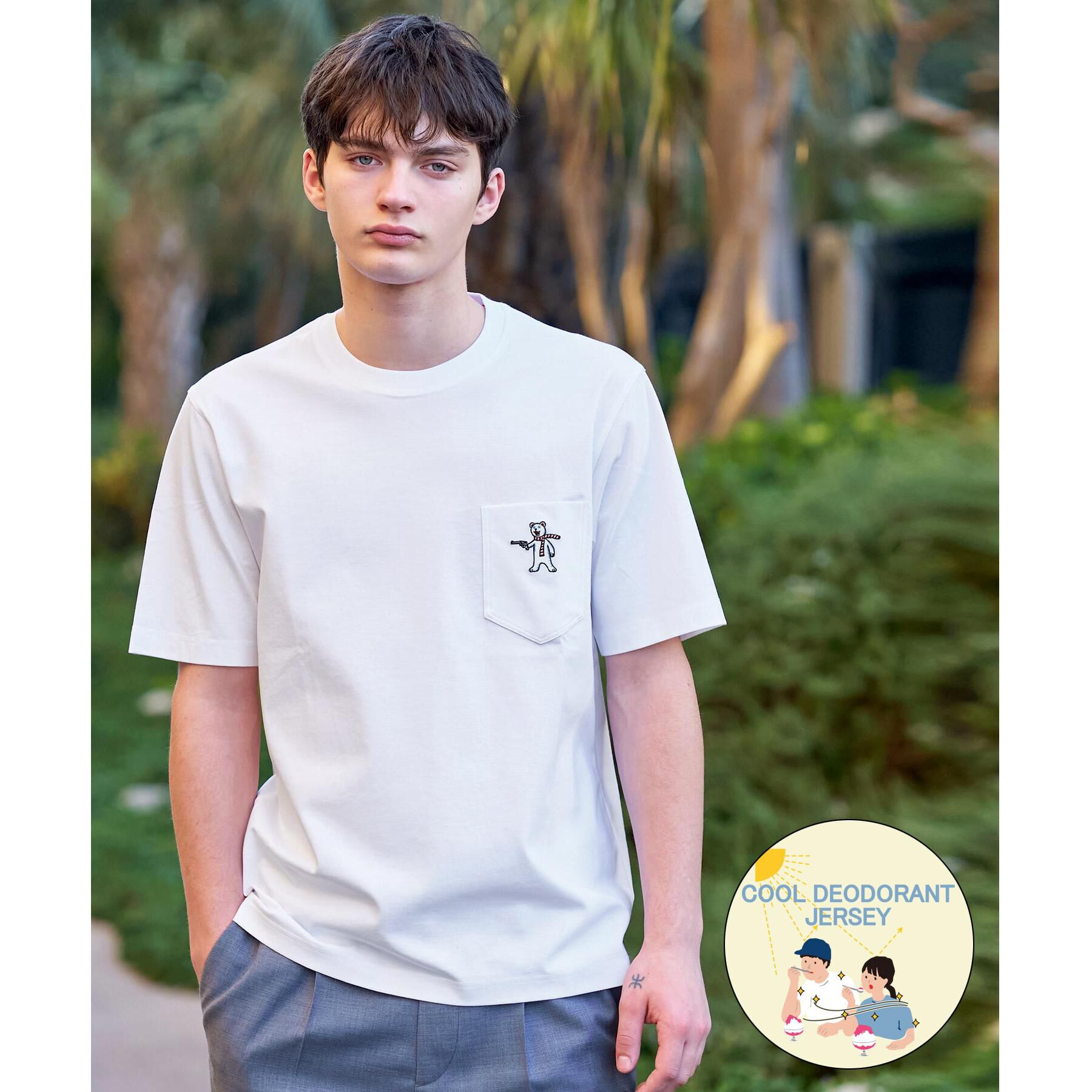 DRESSTERIOR「【接触冷感／UVカット／抗菌防臭／しわ防止】クールデオドラント ピストルベアーTシャツ」|Tシャツ・カットソー|ホワイト(001)