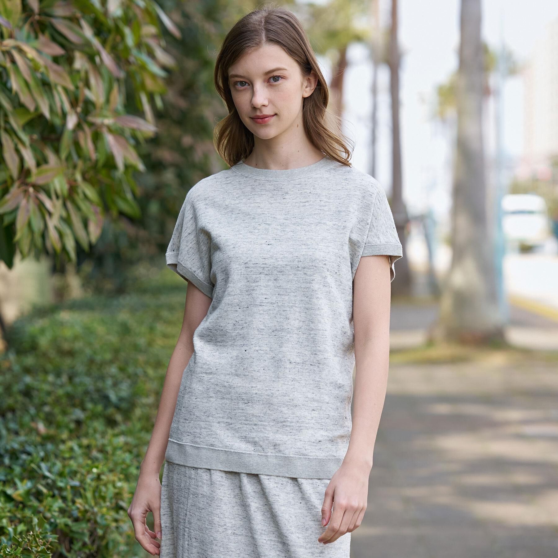 DRESSTERIOR「【ウォッシャブル／セットアップ可】リネン混裏毛フレンチプルオーバー」|Tシャツ・カットソー|ライトグレー(011