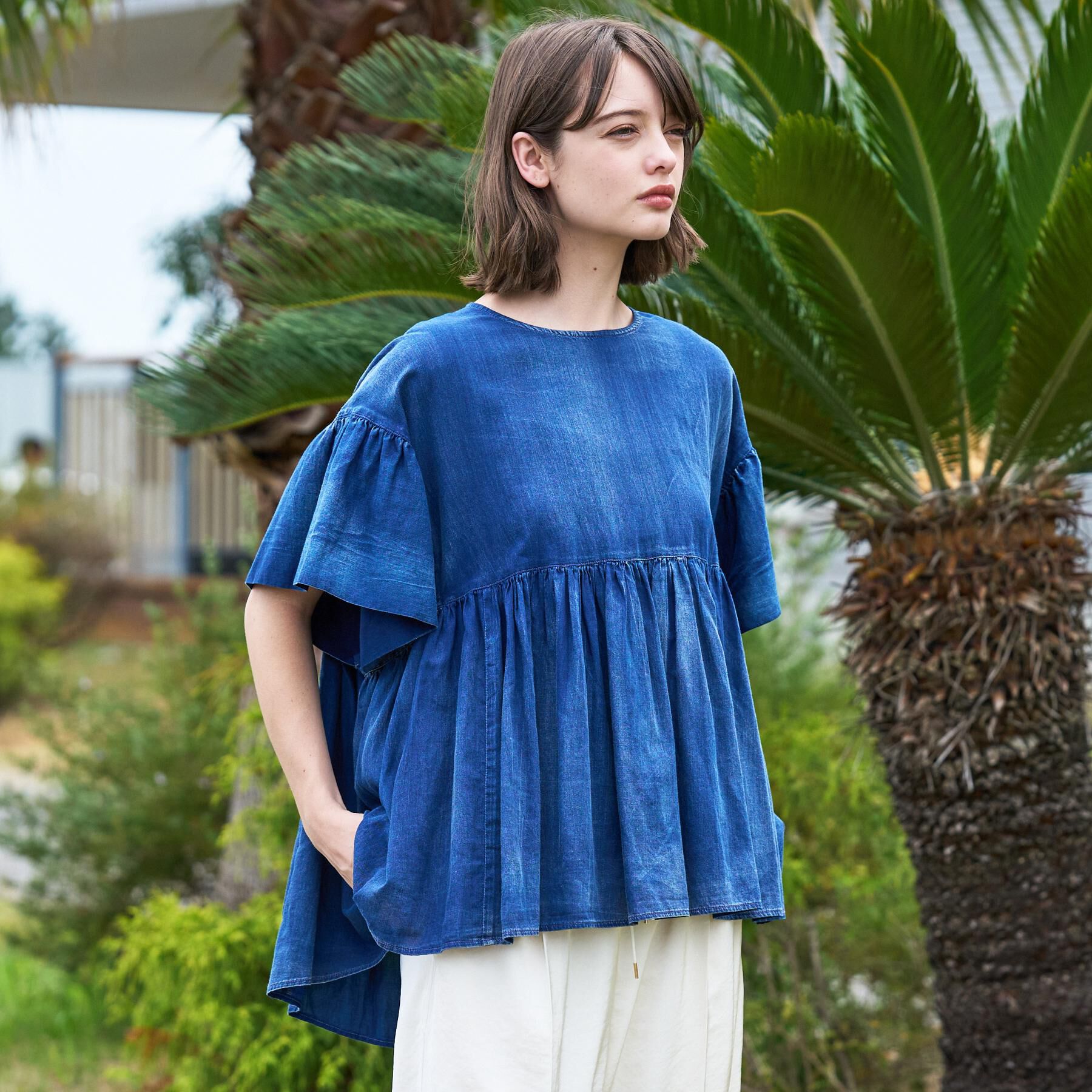 DRESSTERIOR「【夏デニム】シアーデニムAラインブラウス」|シャツ・ブラウス|