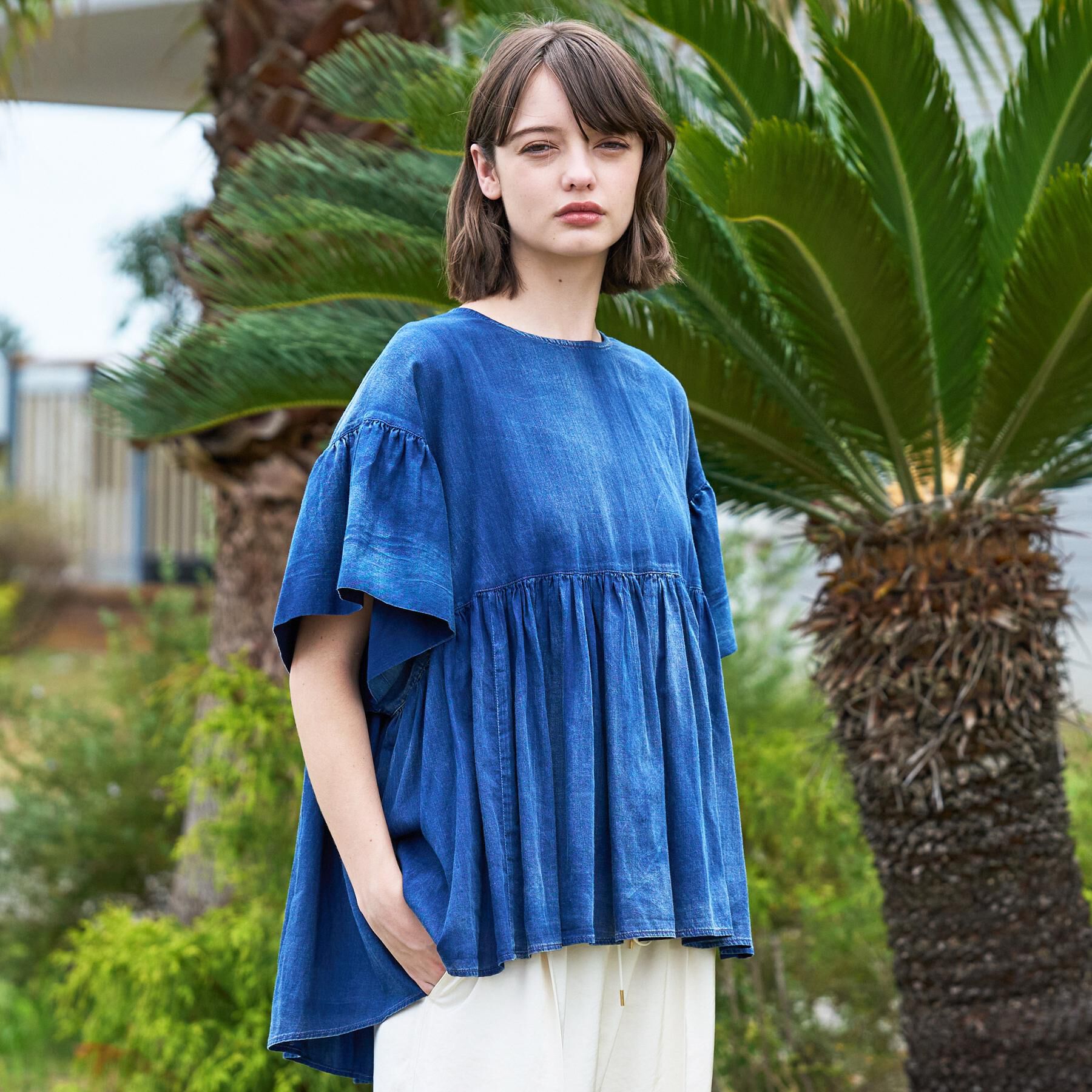 DRESSTERIOR「【夏デニム】シアーデニムAラインブラウス」|シャツ・ブラウス|