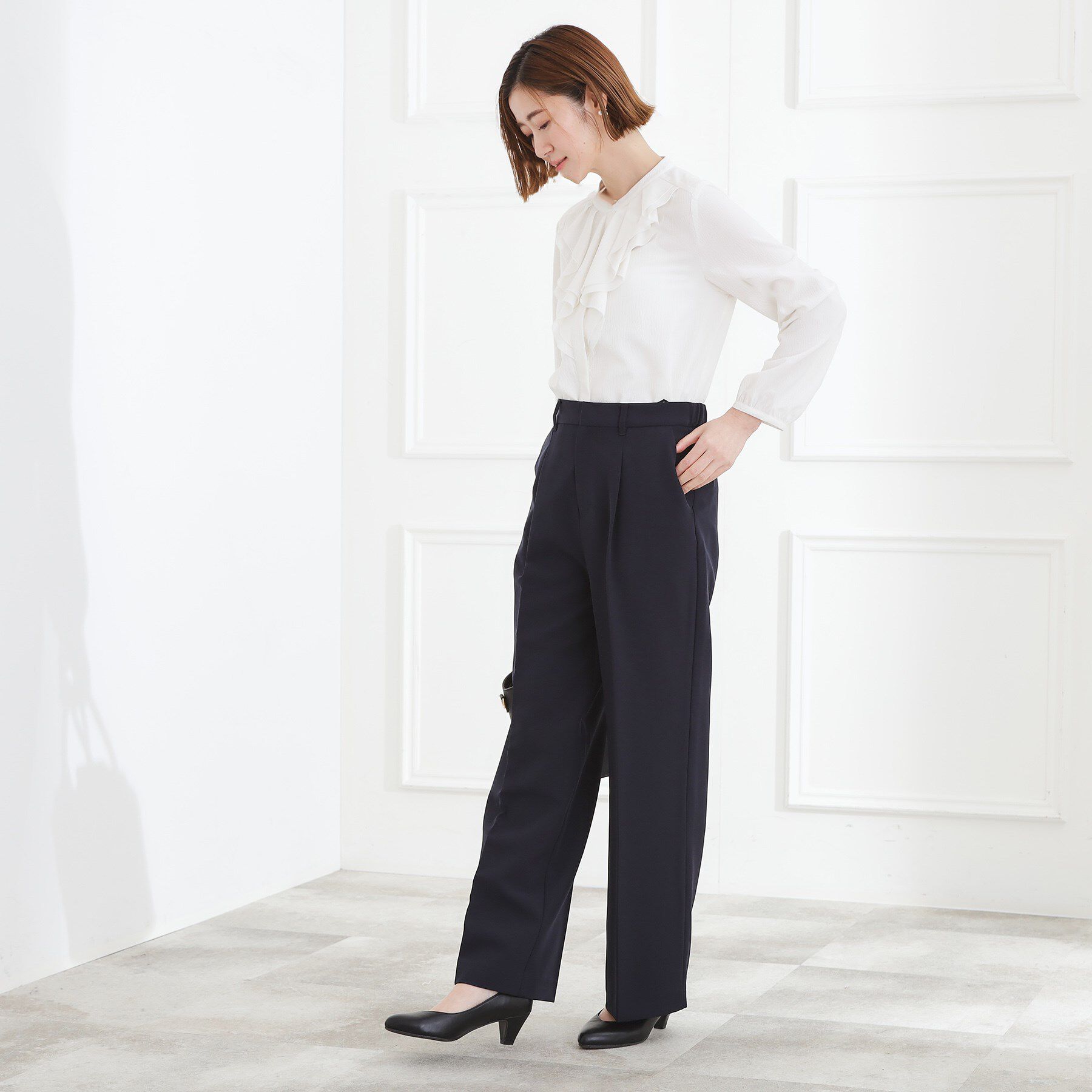 grove「【マシンウォッシュ／防シワ/SS-3L】ストレッチワイドパンツ」|その他|