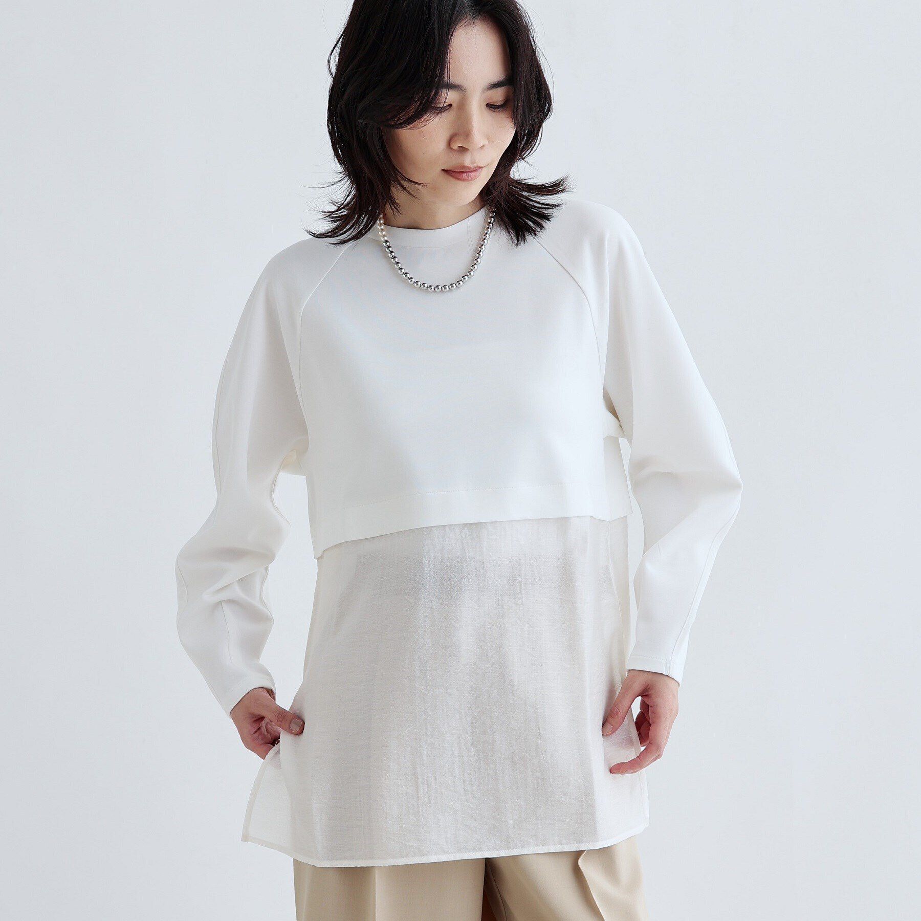 GALLEST「ボンディングチュールトップス」|Tシャツ・カットソー|ホワイト(001)