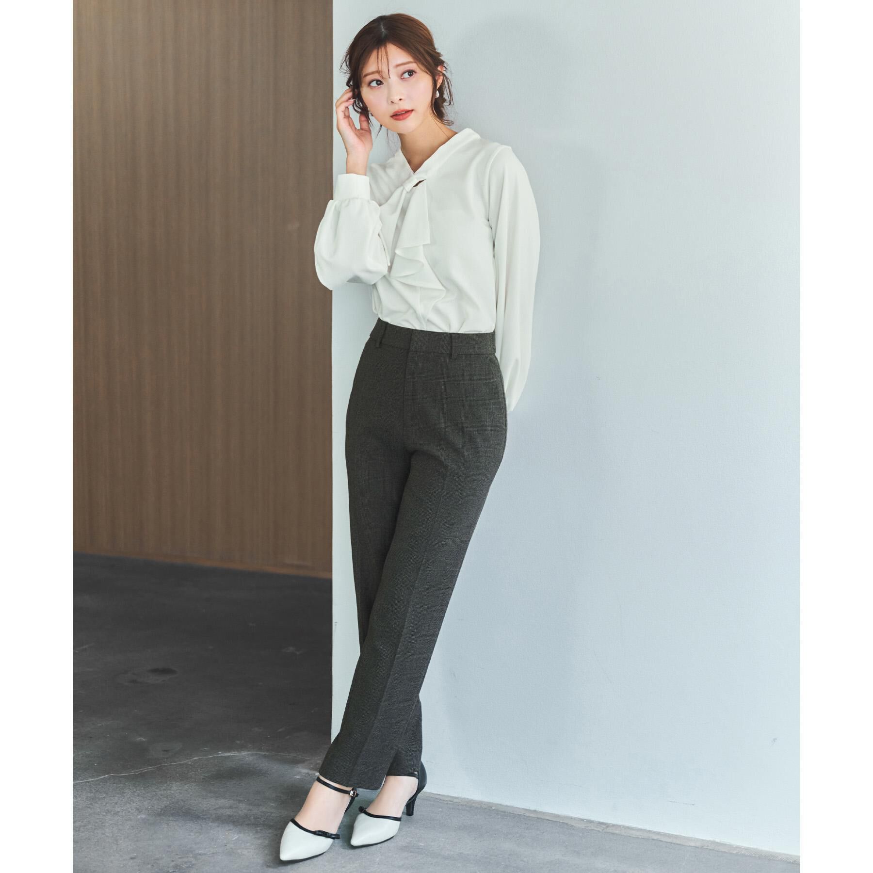 index「ボウタイフリルトップス【洗濯機OK／ストレッチ／イージーアイロン／防シワ】《S～3L》」|Tシャツ・カットソー|