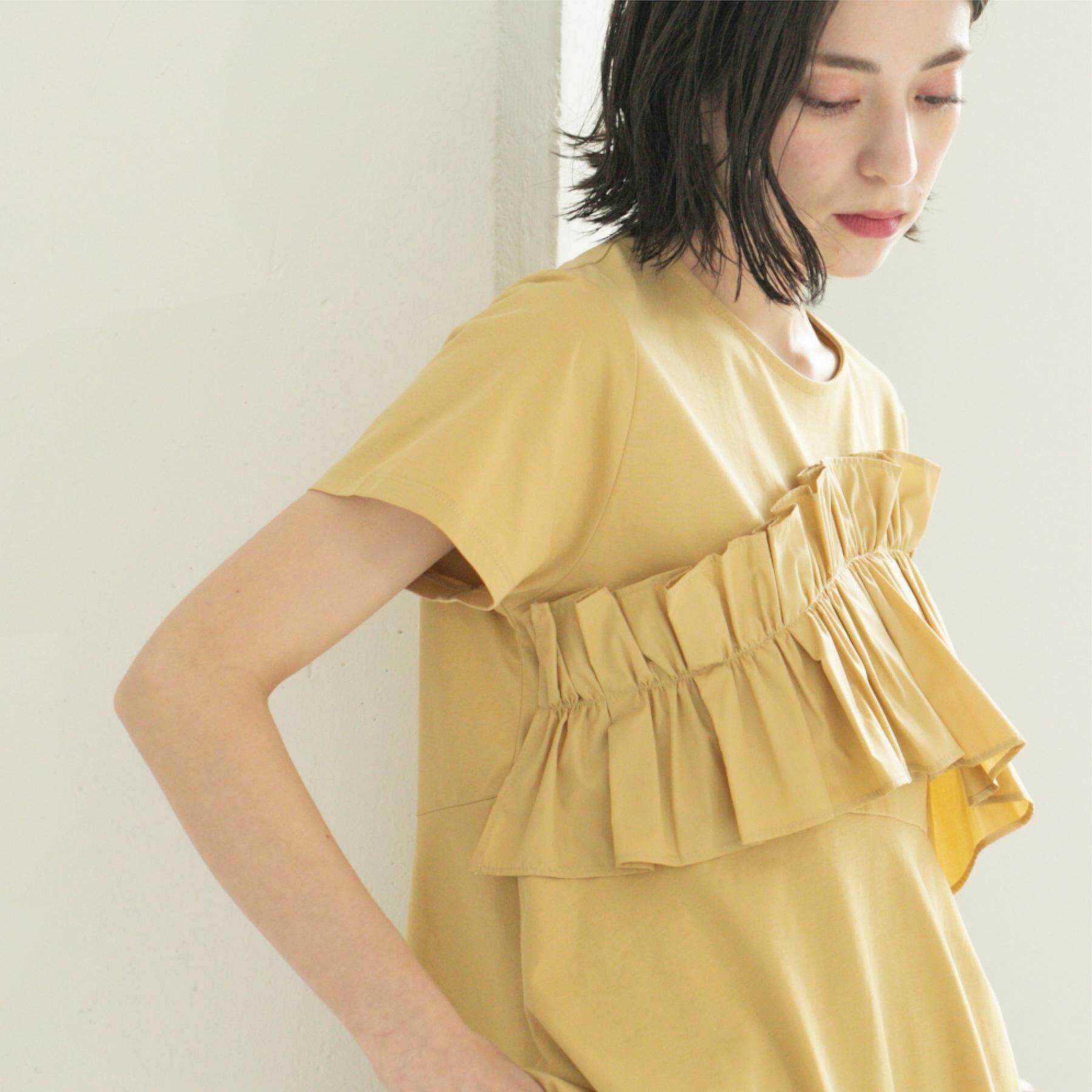 OPAQUE.CLIP「フリルドッキングペプラムトップス【接触冷感／洗濯機洗い可】」|Tシャツ・カットソー|イエロー(031)