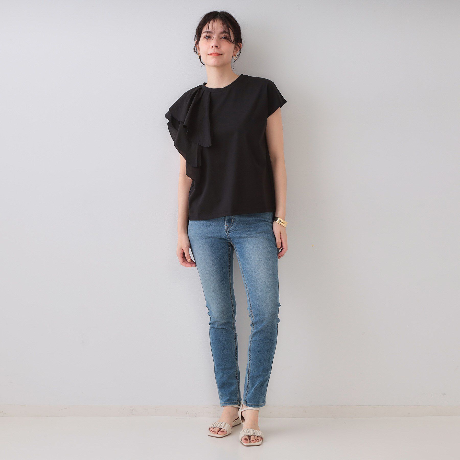 OPAQUE.CLIP「ショルダーフリルドッキングカットソー【洗濯機洗い可】」|Tシャツ・カットソー|