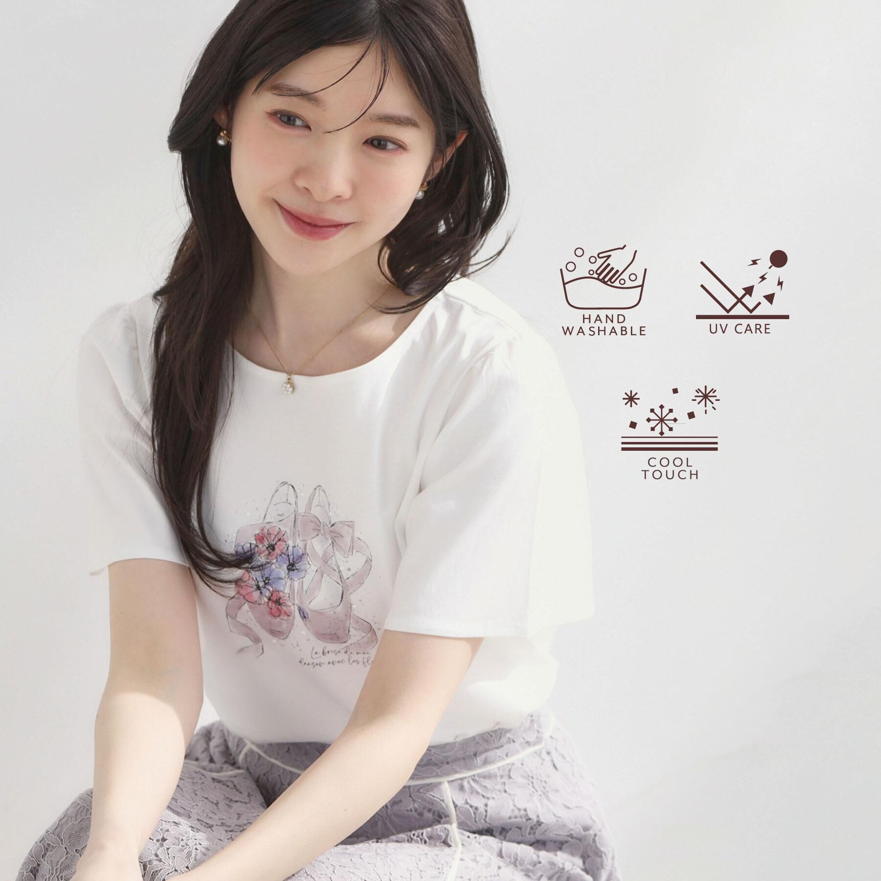 Couture broach「【接触冷感・UVカット・洗える】トゥシューズプリントTシャツ」|Tシャツ・カットソー|オフホワイト(003