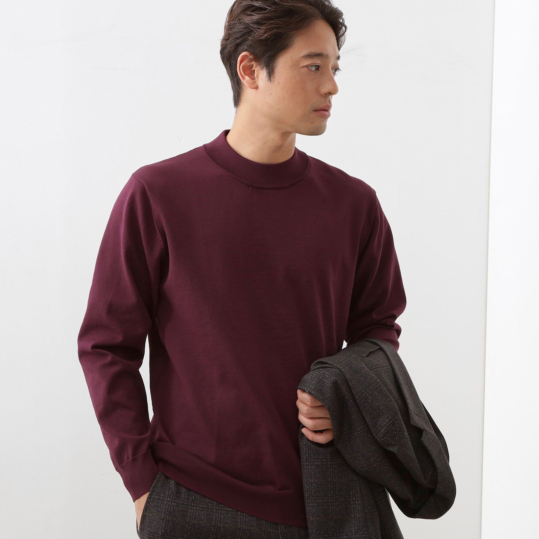THE SHOP TK「【冬のビジネスシーンに最適】モックネックニット」|ニット・セーター|ボルドー(064)