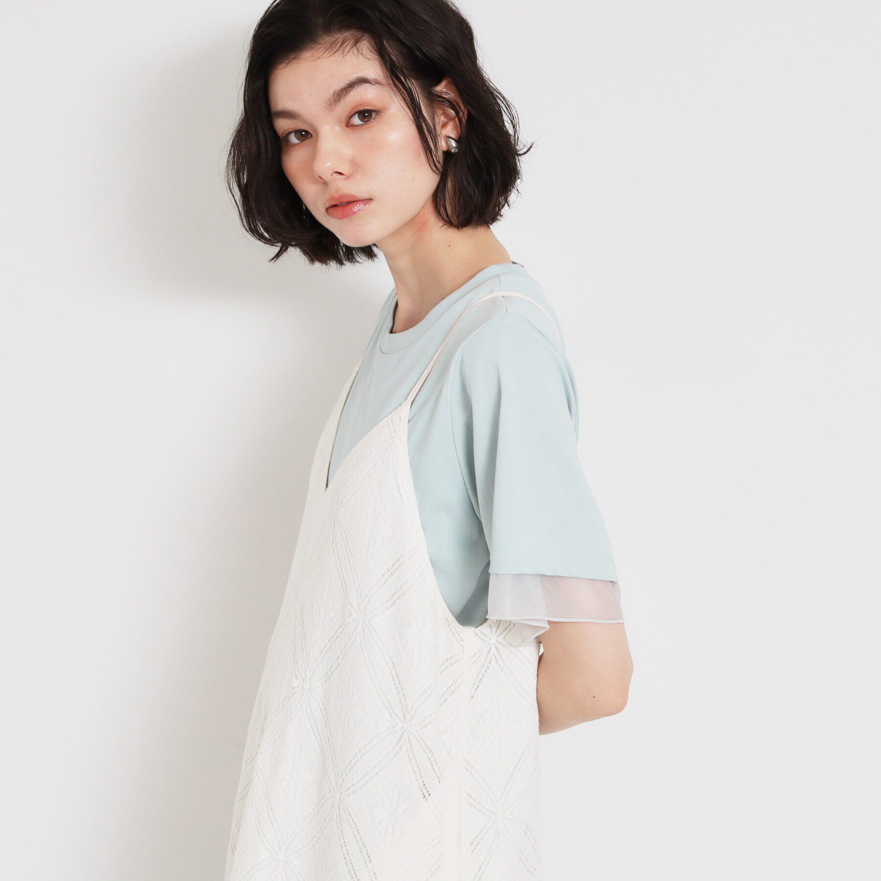 THE SHOP TK「【M-XL/ひんやり】上品な透け感 袖口シアーTシャツ」|Tシャツ・カットソー|