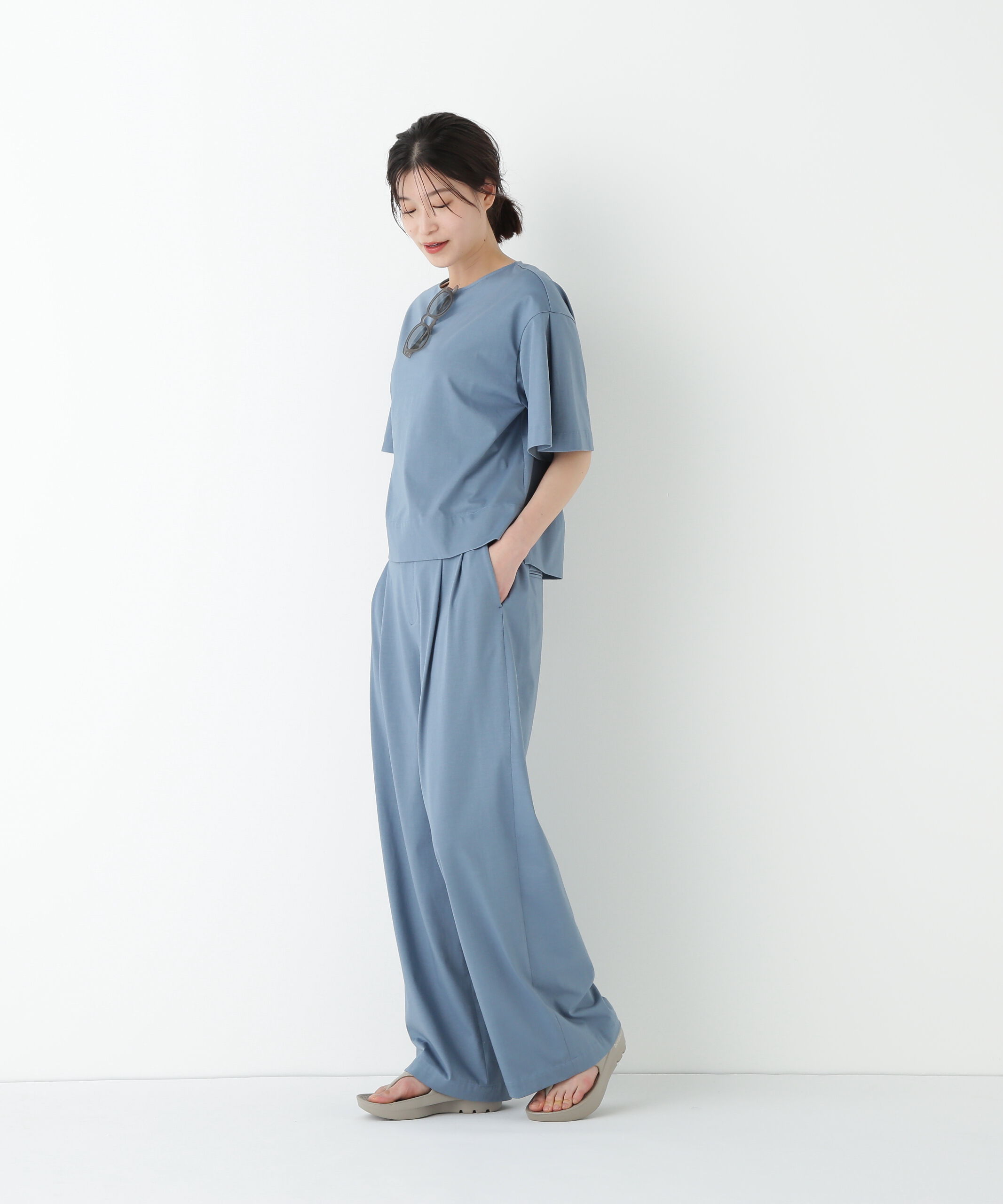  「◆プレーティング天竺タックスリーブボートネックプルオーバー」|Tシャツ・カットソー|