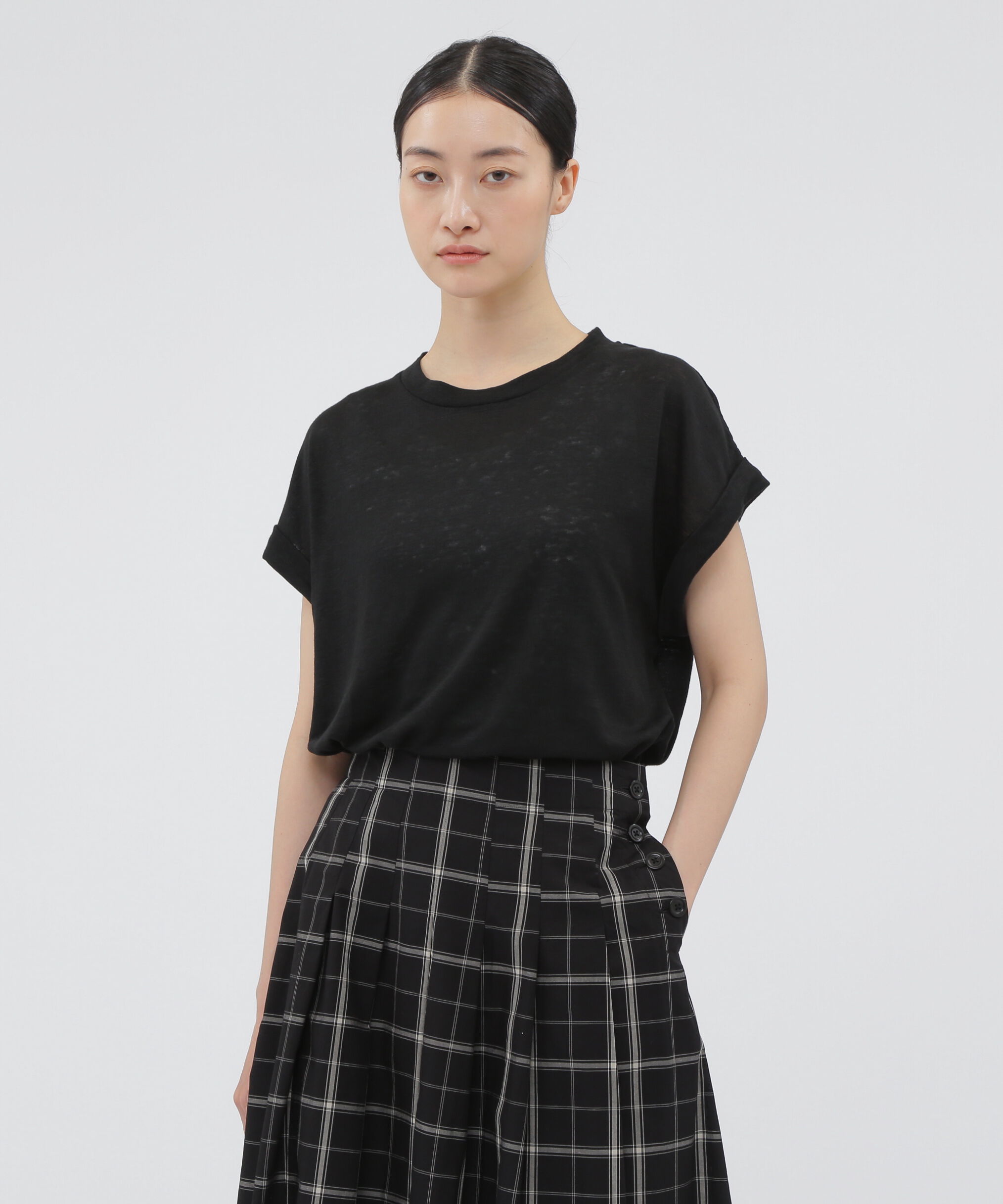  「LINEN JERSEY TOP」|Tシャツ・カットソー|BLACK