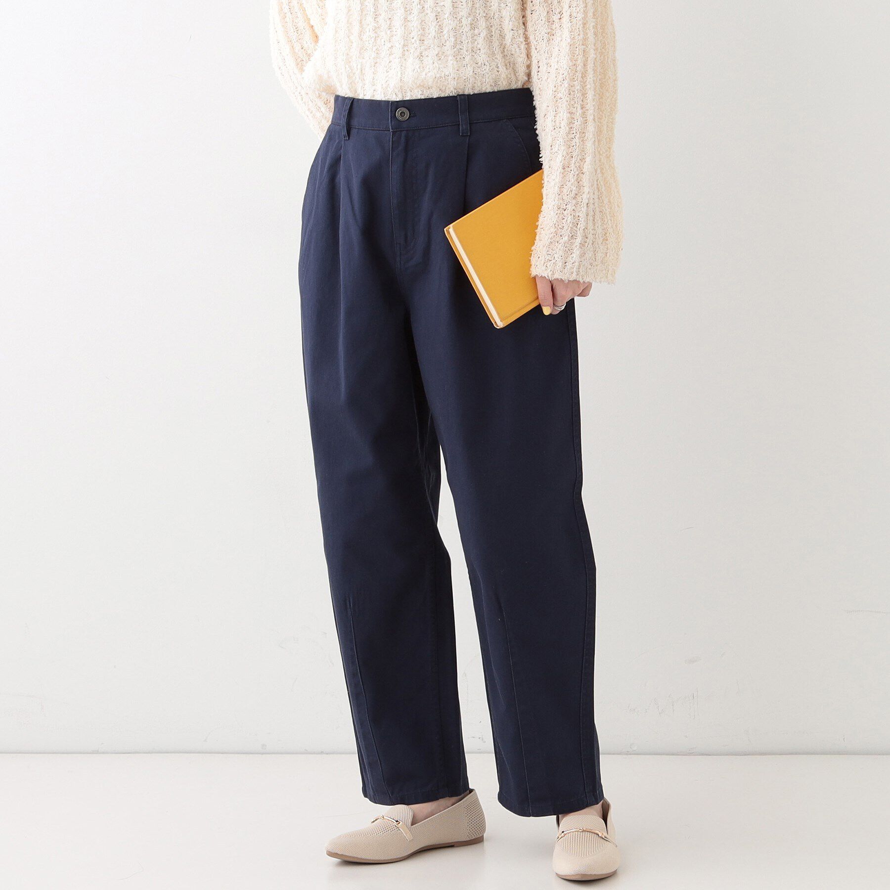 SHOO･LA･RUE「【洗える/S-LL】脚のラインを拾いにくい 綿ツイルカーブパンツ」|その他|ネイビー(094)