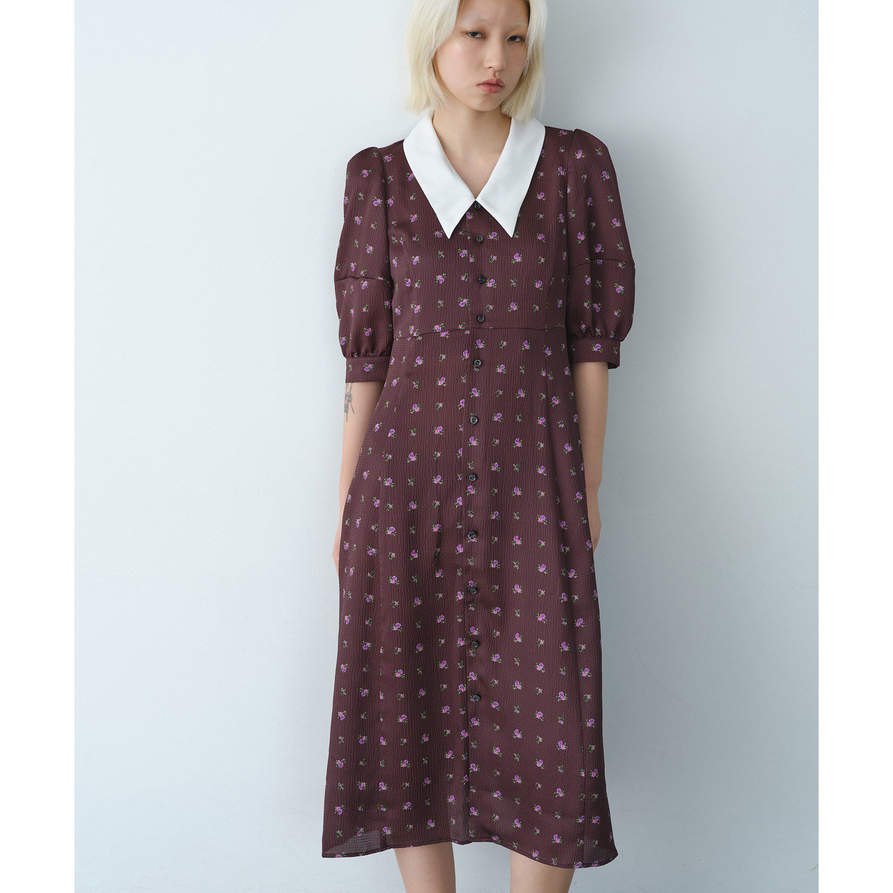 CODE A「blooming flower dress」|ワンピース|ボルドー(164)