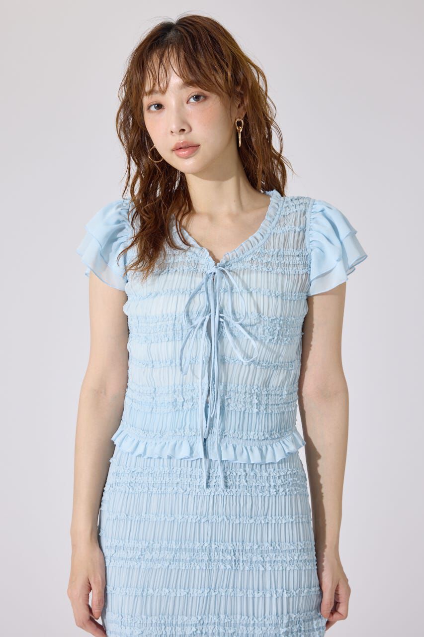 rienda「シャーリングカットトップス」|シャツ・ブラウス|L/BLU1