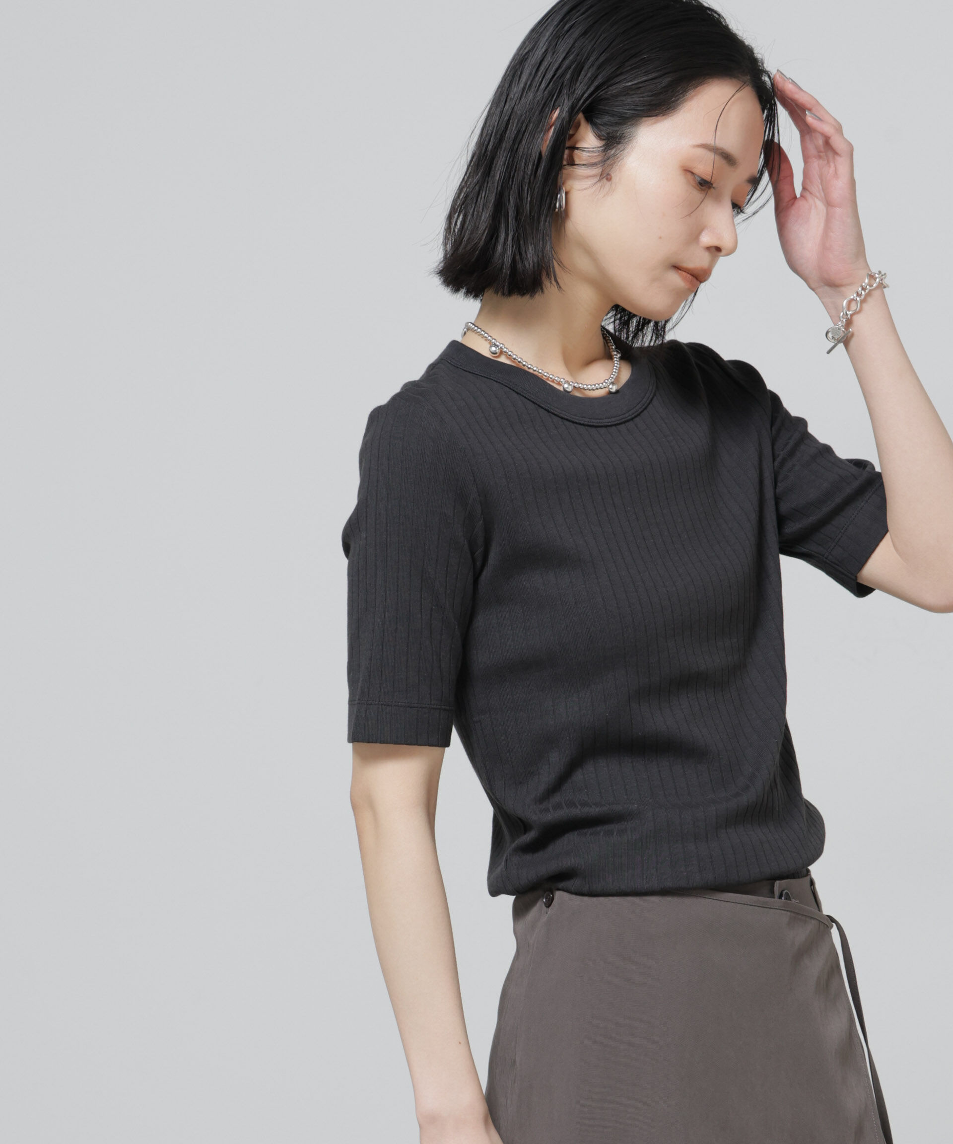 NANO universe「Anti Soaked(R) 汗染み防止クルーネックリブTシャツ」|Tシャツ・カットソー|