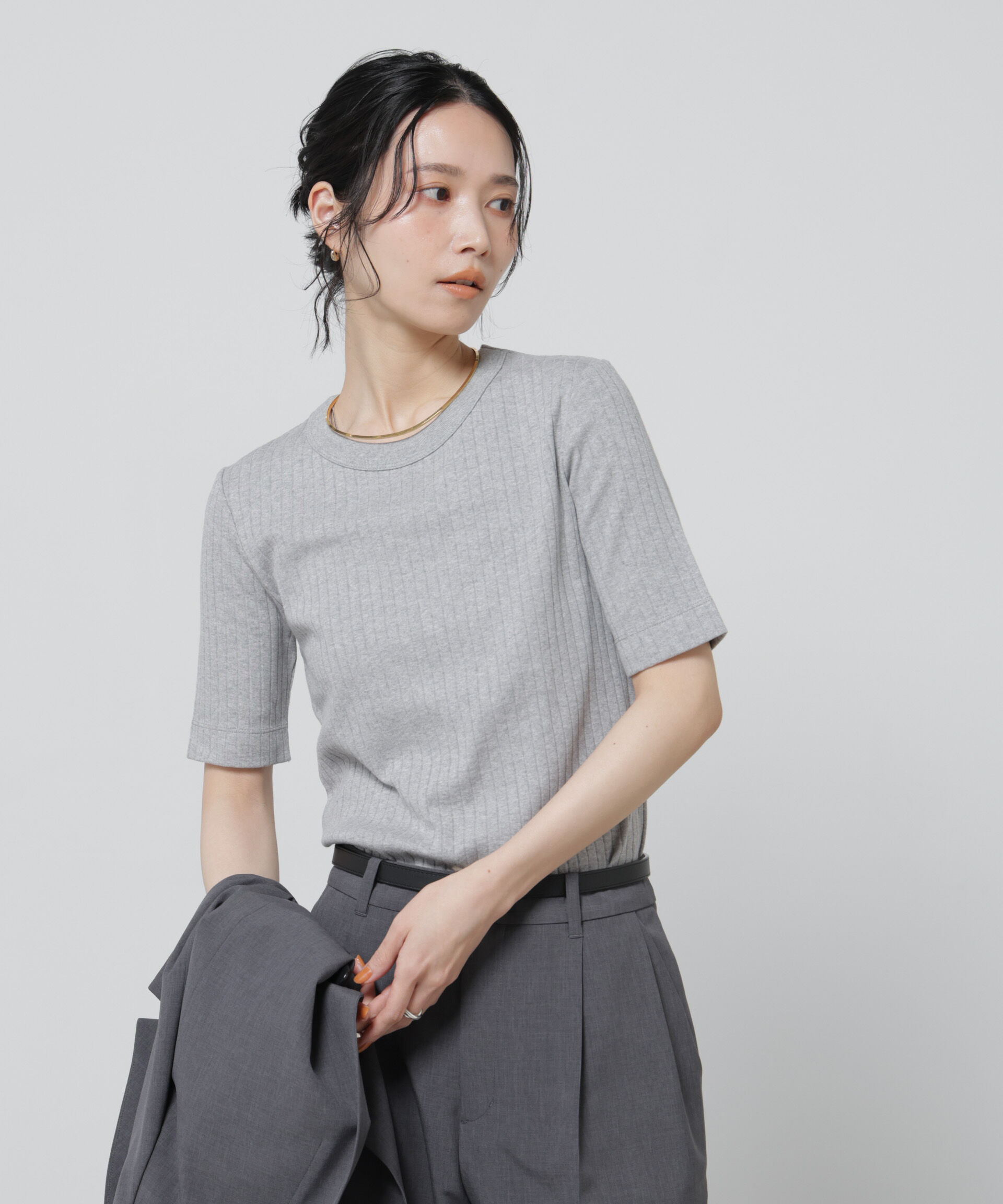NANO universe「Anti Soaked(R) 汗染み防止クルーネックリブTシャツ」|Tシャツ・カットソー|