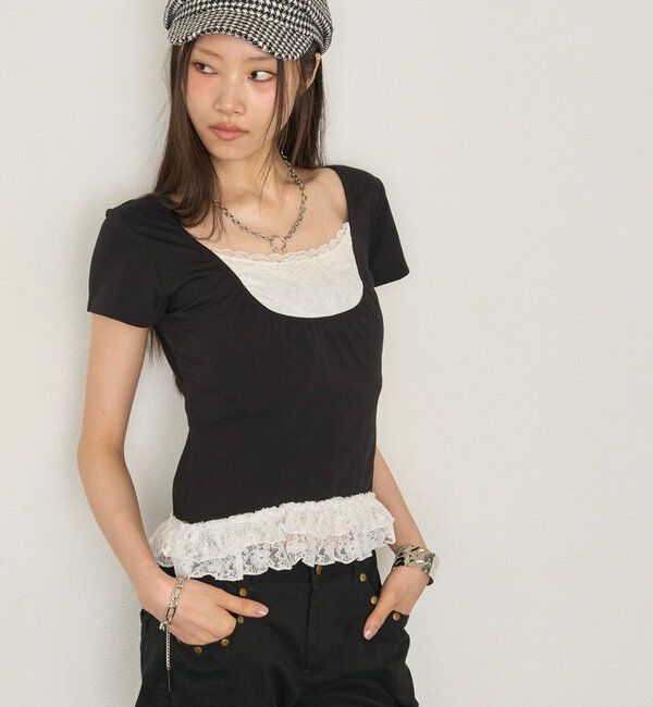  「レースレイヤードトップス」|Tシャツ・カットソー|