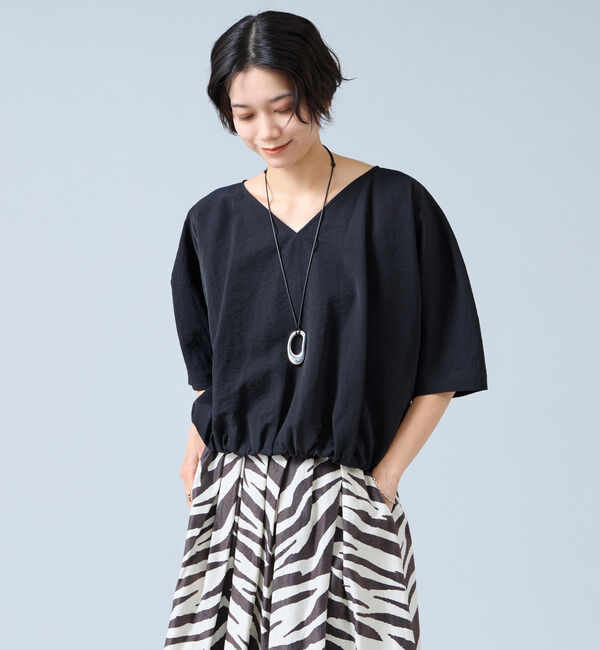 Liesse「Vネックバルーンショートブラウス」|シャツ・ブラウス|ブラック