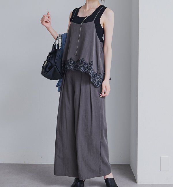  「【SET ITEM】レースヘムキャミソール+スラックスパンツセット」|その他|グレー