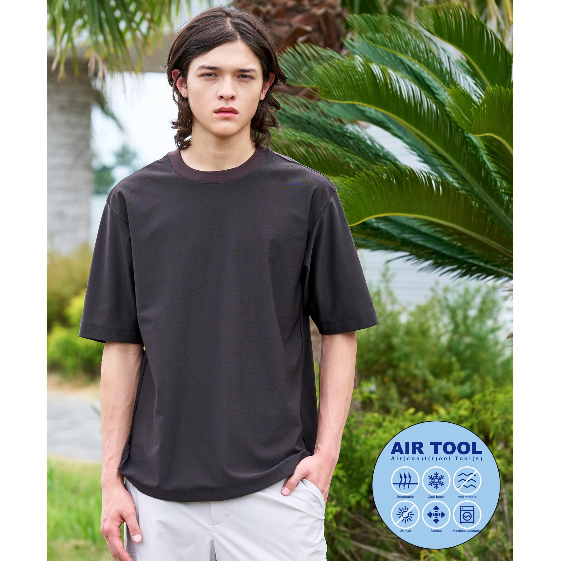 DRESSTERIOR「【接触冷感/UVカット/ウォッシャブル】AIRTOOL クルーネックTシャツ」|Tシャツ・カットソー|ブラウン(043)