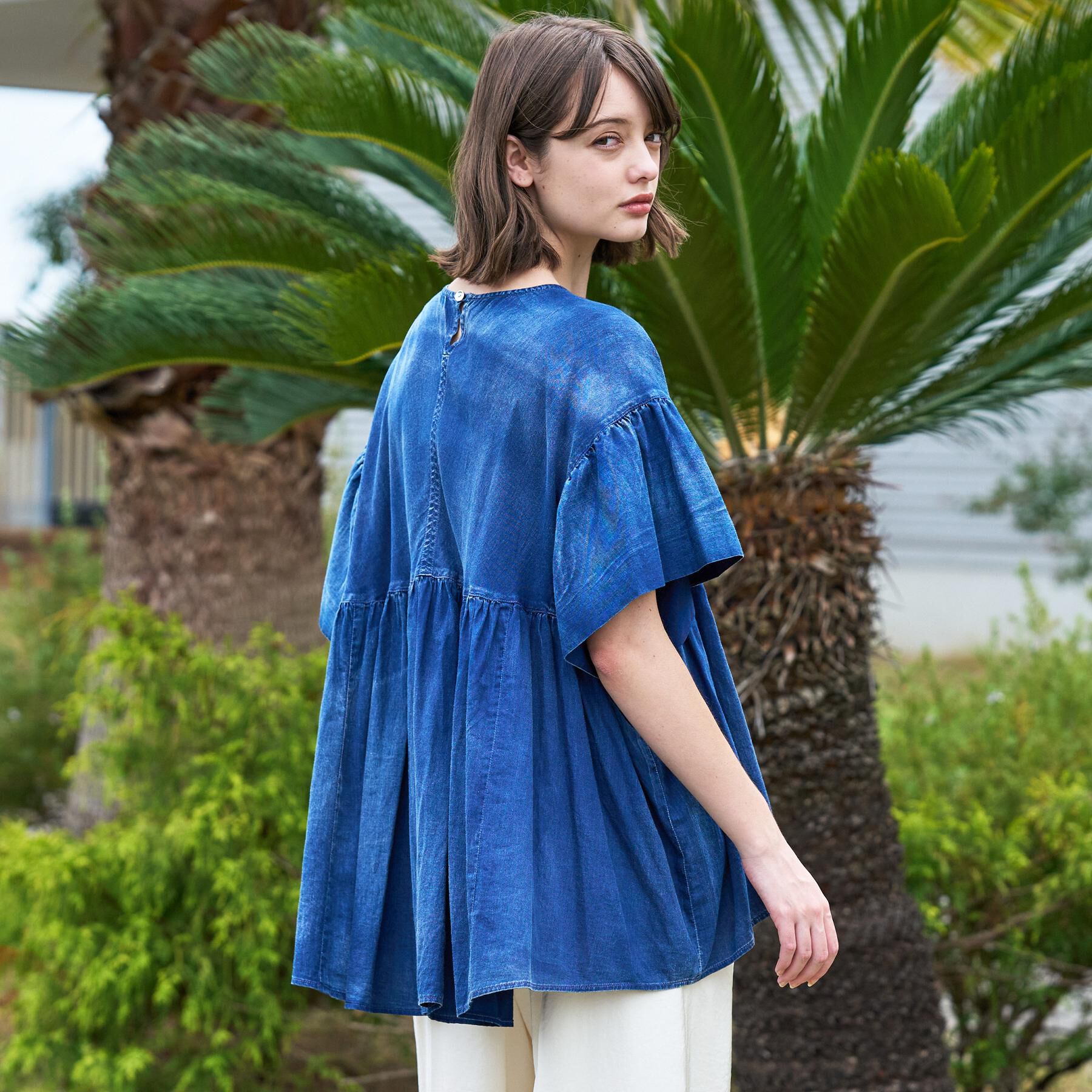 DRESSTERIOR「【夏デニム】シアーデニムAラインブラウス」|シャツ・ブラウス|
