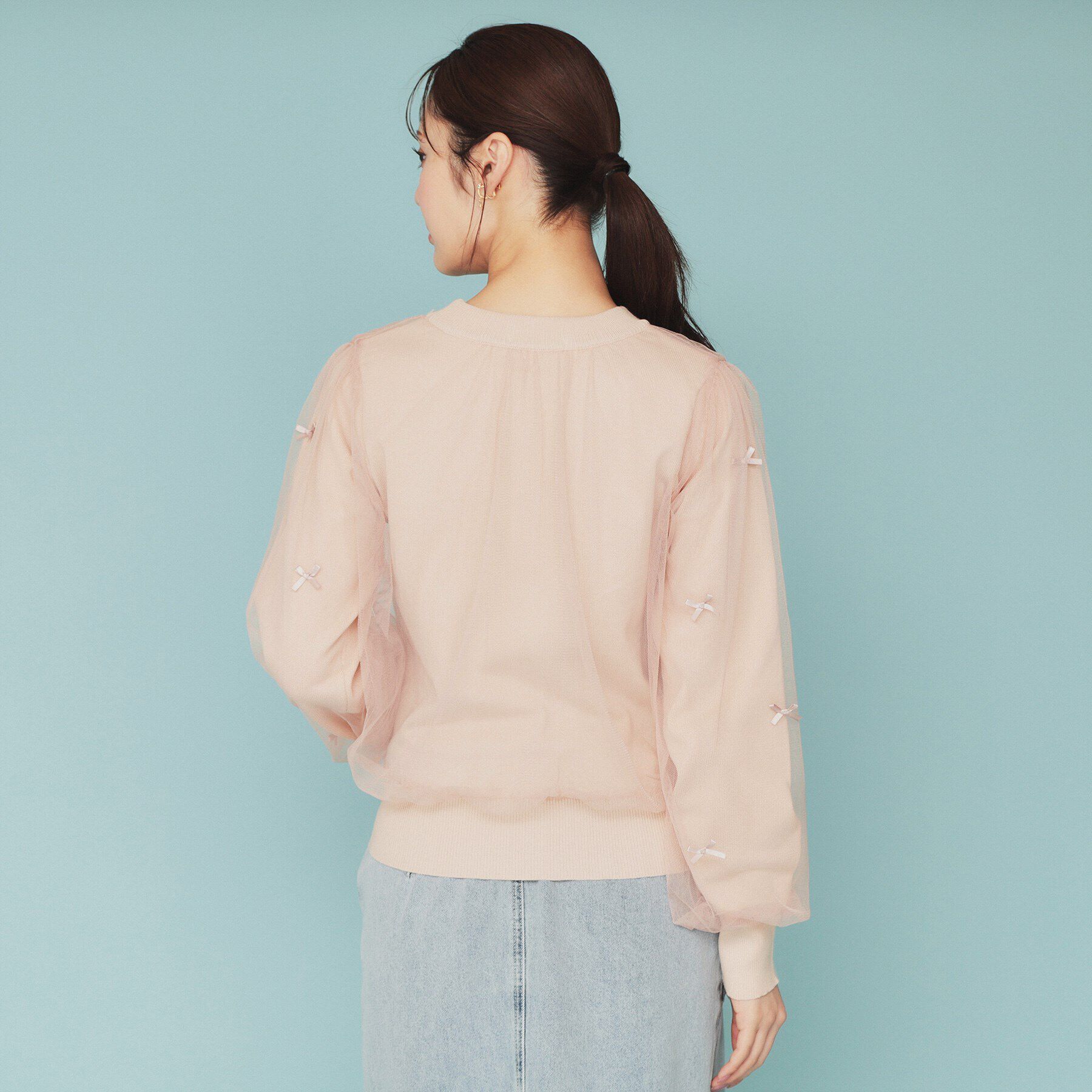 index「チュールレイヤードリボントップス【洗濯機洗い可】」|Tシャツ・カットソー|